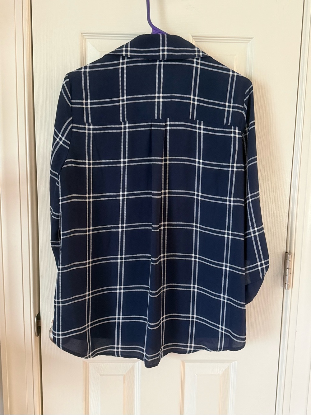 Fortune + Ivy Navy Windowpane Plaid Button Front Blouse Top Size Large - Picture 4 of 12